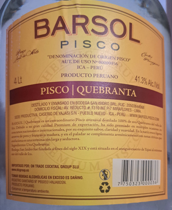 Pisco Barsol Quebranta 4Lt